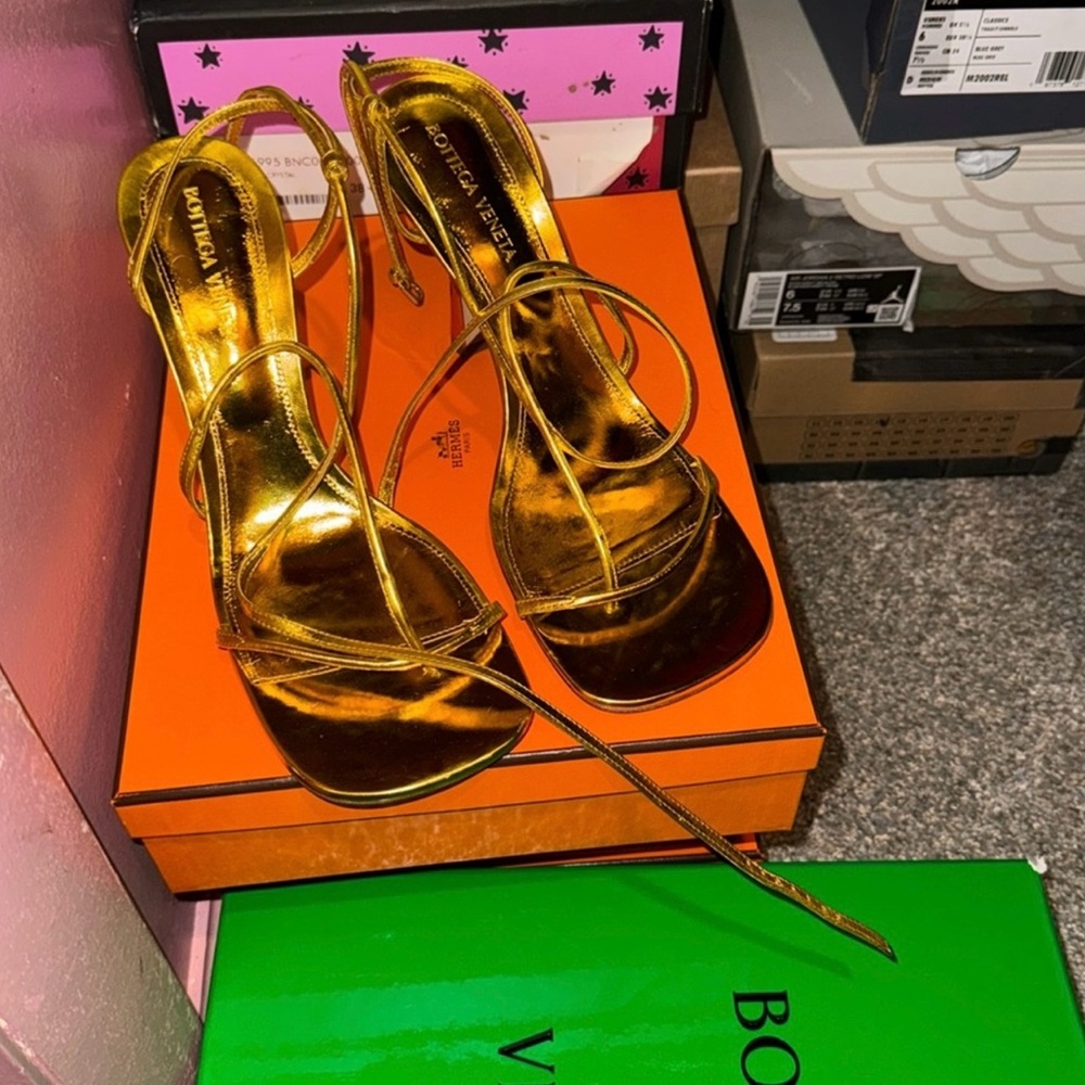 Bottega Veneta Gold Strappy Heels